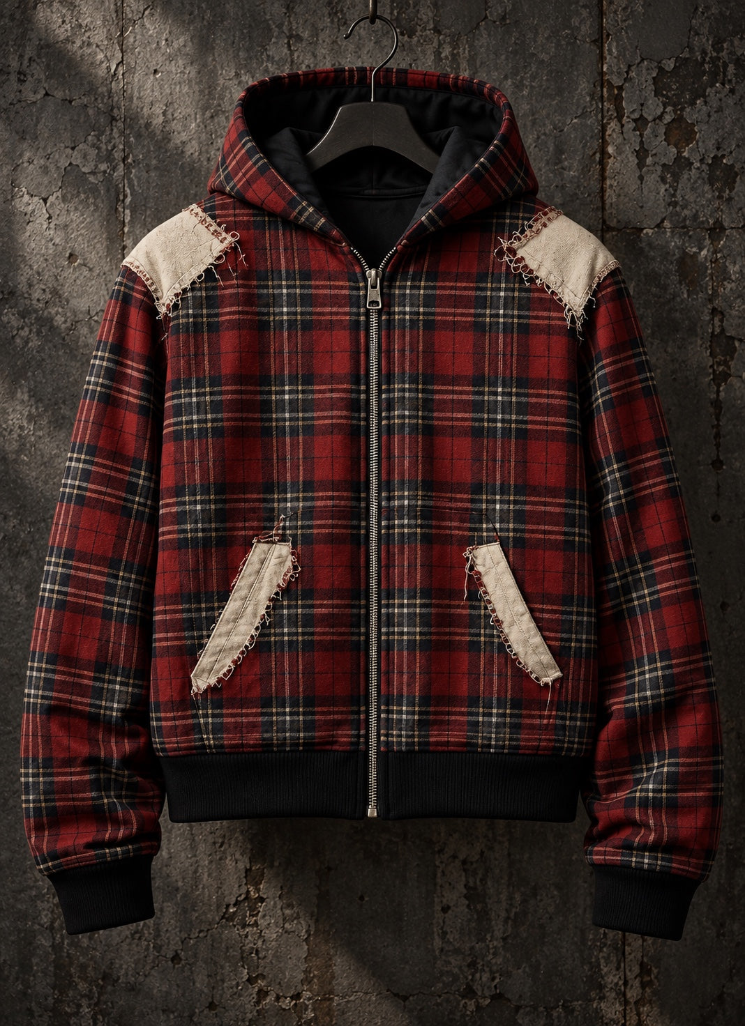 KAØS & Co. Red Plaid Zip Hoodie.