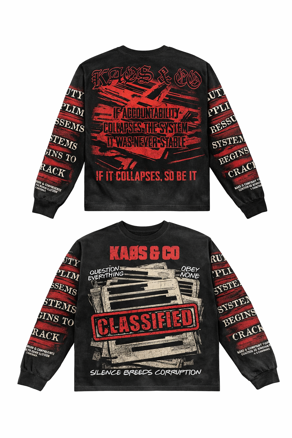 KAØS & Company “Classified Files” Heavyweight Streetwear Long Sleeve Tee