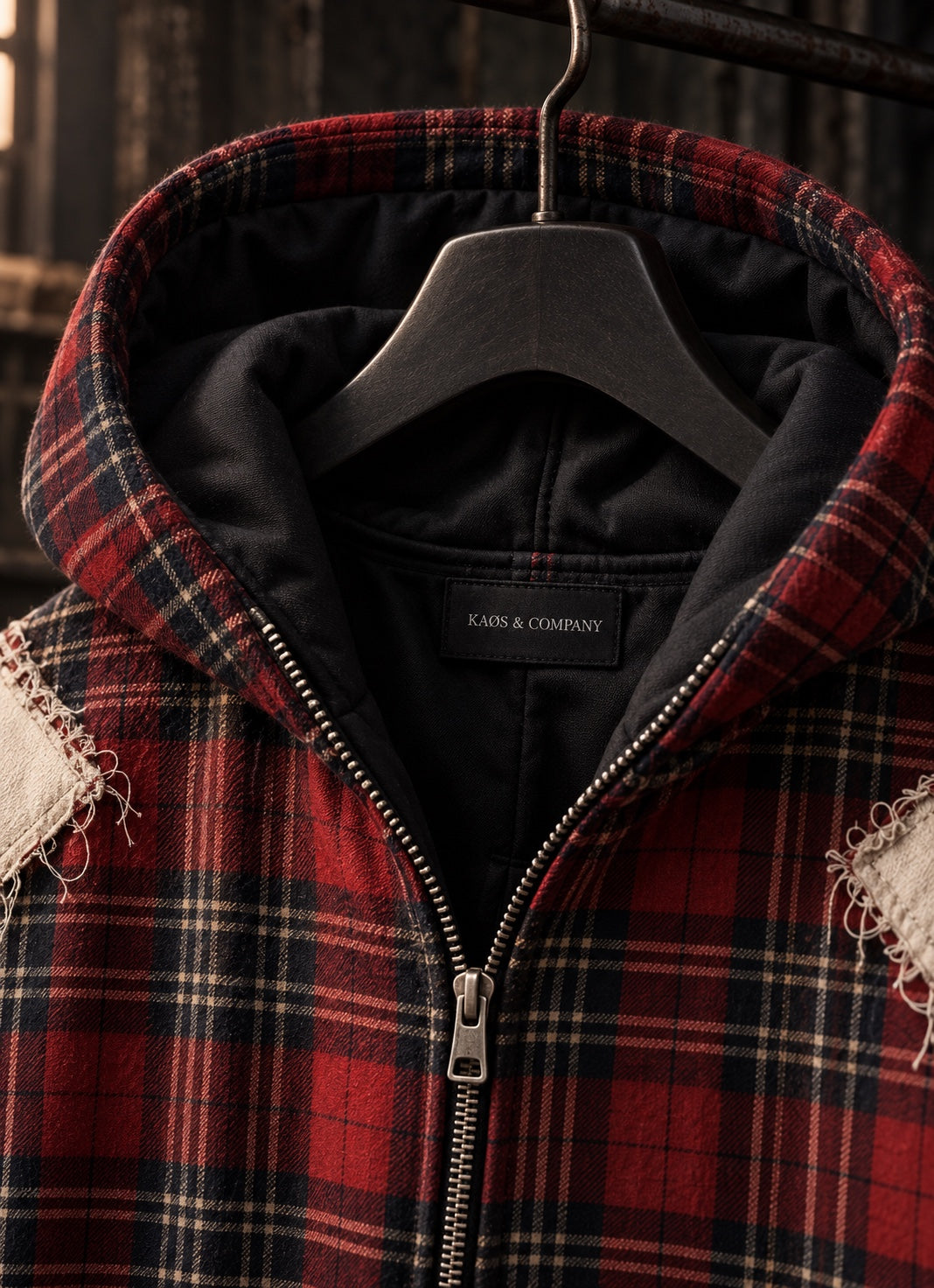 KAØS & Co. Red Plaid Zip Hoodie.
