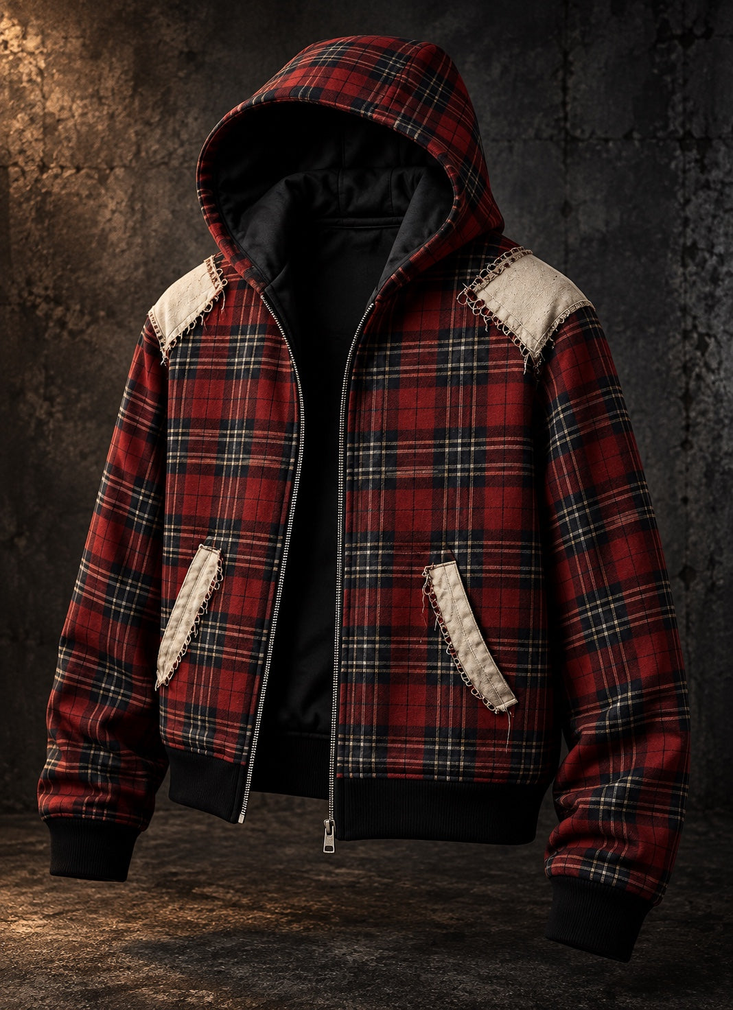 KAØS & Co. Red Plaid Zip Hoodie.